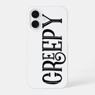 CREEPY Black White Whimsical Vintage Typography iPhone 16 Case