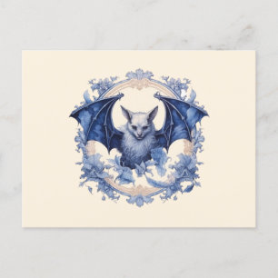 Creepy Blue and Black Bat Halloween Holiday Postcard