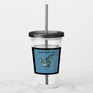 Creepy Blue Bat White Face Black Border Acrylic Tumbler