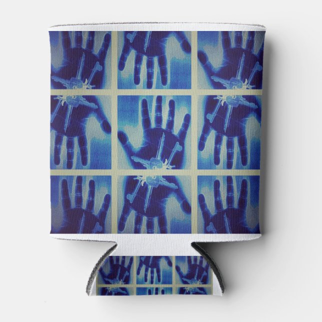 creepy blue hand can cooler (Front)