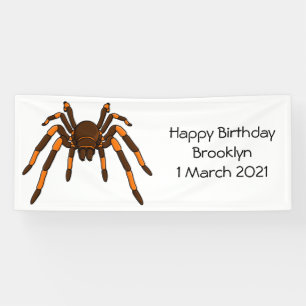 Creepy brown and orange tarantula spider cartoon banner
