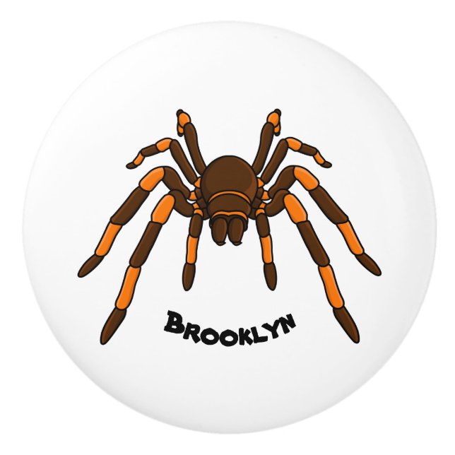 Creepy brown and orange tarantula spider cartoon  ceramic knob (Front)