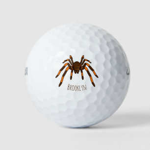 Creepy brown and orange tarantula spider cartoon golf balls