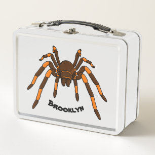 Creepy brown and orange tarantula spider cartoon metal lunch box