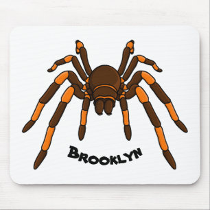 Creepy brown and orange tarantula spider cartoon mouse pad