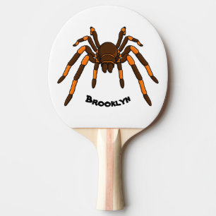 Creepy brown and orange tarantula spider cartoon ping pong paddle