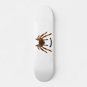 Creepy brown and orange tarantula spider cartoon skateboard