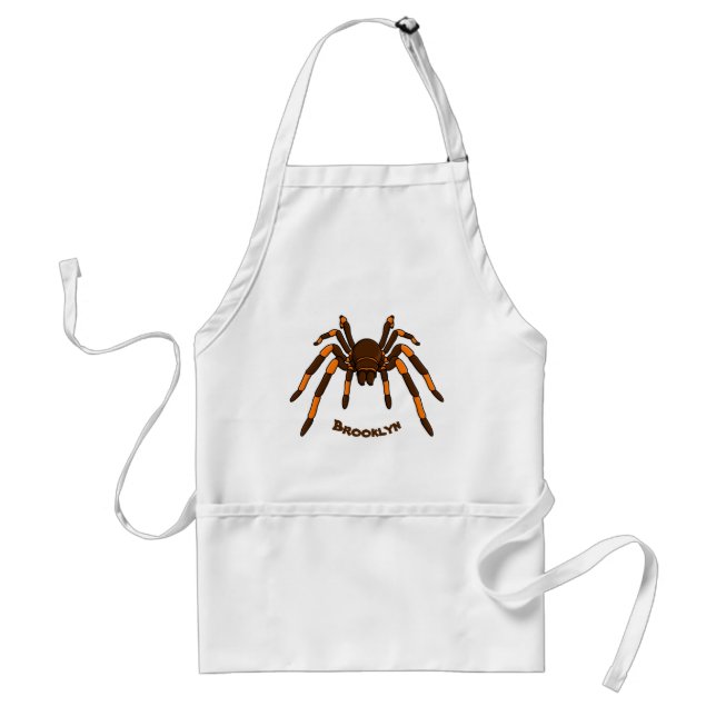 Creepy brown and orange tarantula spider cartoon standard apron (Front)
