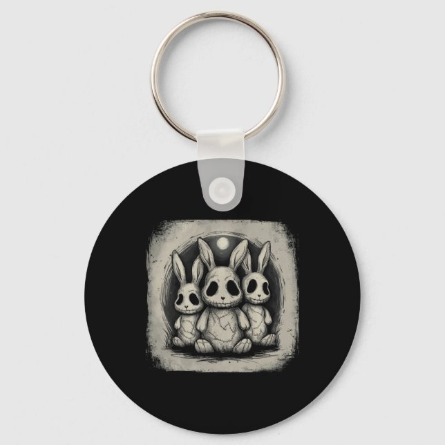 Creepy Bunny Rabbits Easter Horror Goth Grunge Alt Key Ring (Front)