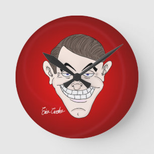 creepy businessman with money ears round clock