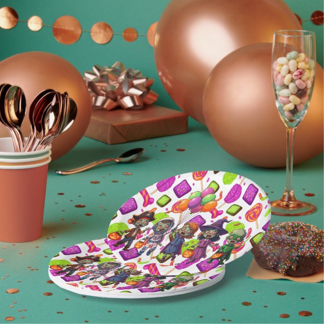 Creepy Candy Zombie Mashup For Halloween Paper Plate (Multi)
