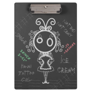 Creepy Cartoon Kawaii Tattoo Girl Clipboard