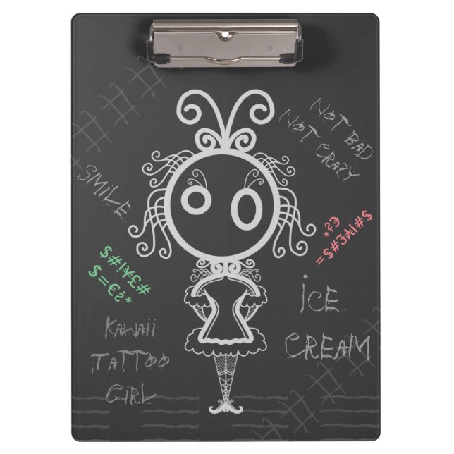 Creepy Cartoon Kawaii Tattoo Girl Clipboard (Front)