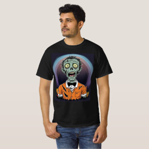 Creepy Cartoon Zombie in Orange Halloween Shirt