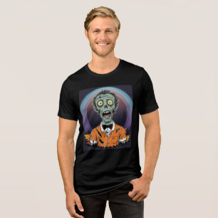 Creepy Cartoon Zombie in Orange Halloween Shirt
