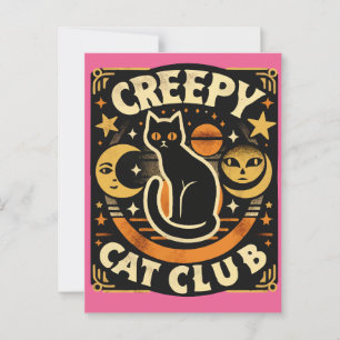 Creepy Cat Club – Retro Mystical Black Cat Design Postcard