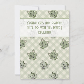 Creepy Cat Green Halloween Invitation