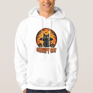 Creepy Cat Halloween Bat Moon Graphic Design_1 Hoodie
