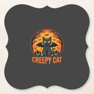 Creepy Cat Halloween Bat Moon Graphic Design_1 Paper Coaster