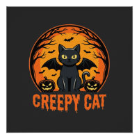 Creepy Cat Halloween Bat Moon Graphic Design_1