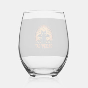 Creepy Cat Halloween Bat Moon Graphic Design_1 Stemless Wine Glass