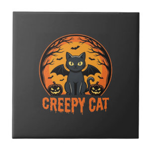 Creepy Cat Halloween Bat Moon Graphic Design_1 Tile