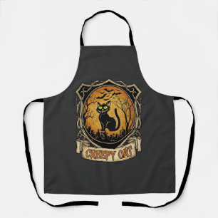 Creepy Cat Halloween Black Graveyard Bats Apron
