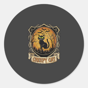 Creepy Cat Halloween Black Graveyard Bats Classic Round Sticker