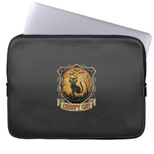 Creepy Cat Halloween Black Graveyard Bats Laptop Sleeve