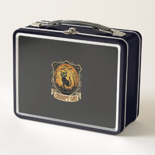 Creepy Cat Halloween Black Graveyard Bats Metal Lunch Box