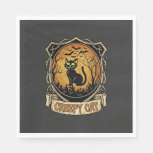Creepy Cat Halloween Black Graveyard Bats Napkin