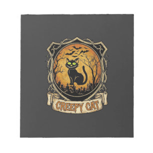 Creepy Cat Halloween Black Graveyard Bats Notepad