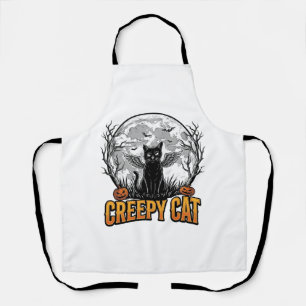 Creepy Cat Halloween Vintage Engraving Design_1 Apron