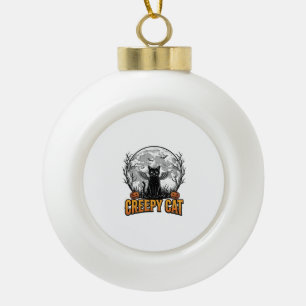 Creepy Cat Halloween Vintage Engraving Design_1 Ceramic Ball Christmas Ornament