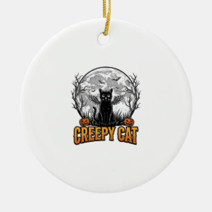 Creepy Cat Halloween Vintage Engraving Design_1 Ceramic Tree Decoration