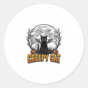 Creepy Cat Halloween Vintage Engraving Design_1 Classic Round Sticker
