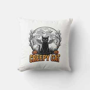 Creepy Cat Halloween Vintage Engraving Design_1 Cushion