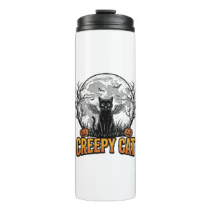 Creepy Cat Halloween Vintage Engraving Design_1 Thermal Tumbler