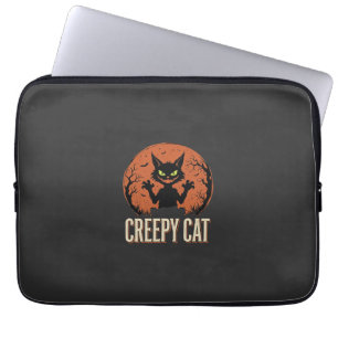 Creepy Cat Halloween Vintage Moon Graphic Laptop Sleeve