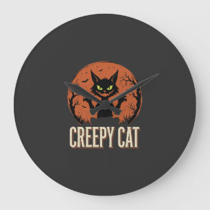 Creepy Cat Halloween Vintage Moon Graphic Large Clock