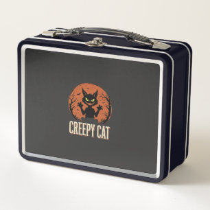 Creepy Cat Halloween Vintage Moon Graphic Metal Lunch Box