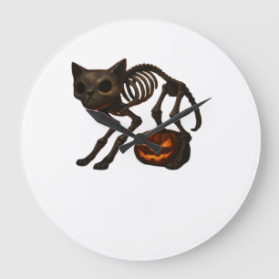 Creepy Cat Skeleton Halloween Gift Classic T-Shirt Large Clock