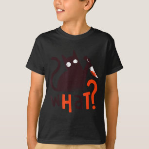 Creepy cat what_ knife dark funny true crime T-Shirt