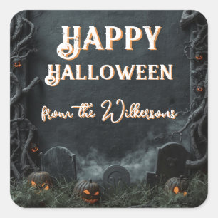 Creepy Cemetery 3D Gravestones Halloween Square Sticker