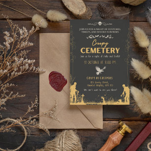 Creepy Cemetery Black and Gold Invitation