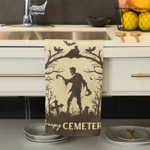 Creepy Cemetery Medium Champagne with Royal Brown Tea Towel