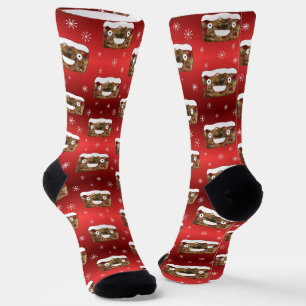Creepy Christmas Fruitcake Pattern Red Socks