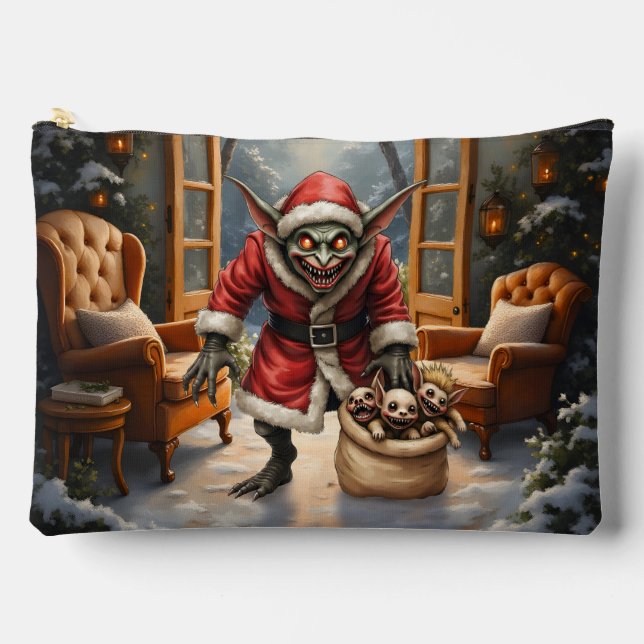 Creepy Christmas Goblin – Dark Fantasy Evil Santa  Accessory Pouch (Front)