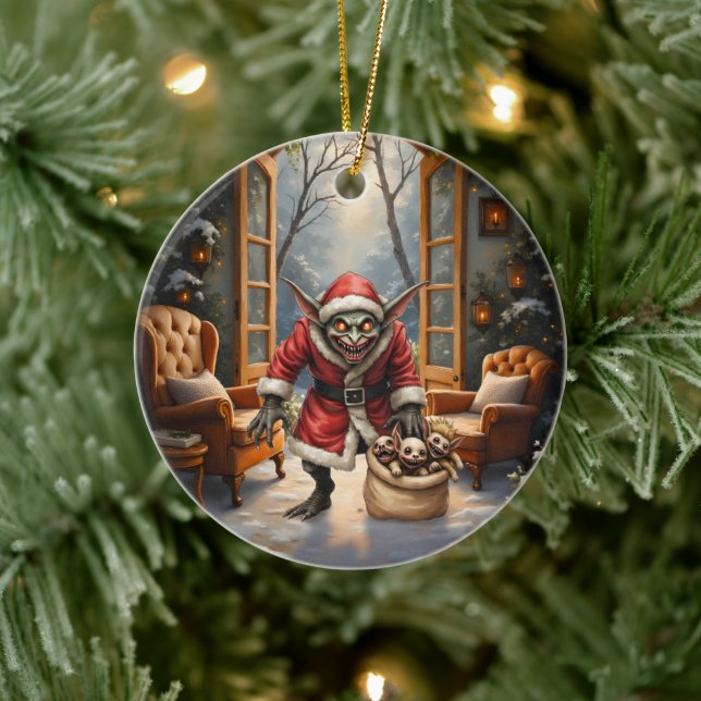 Creepy Christmas Goblin – Dark Fantasy Evil Santa  Ceramic Tree Decoration (Tree)
