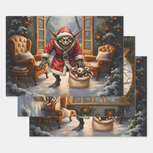 Creepy Christmas Goblin – Dark Fantasy Evil Santa Wrapping Paper Sheet